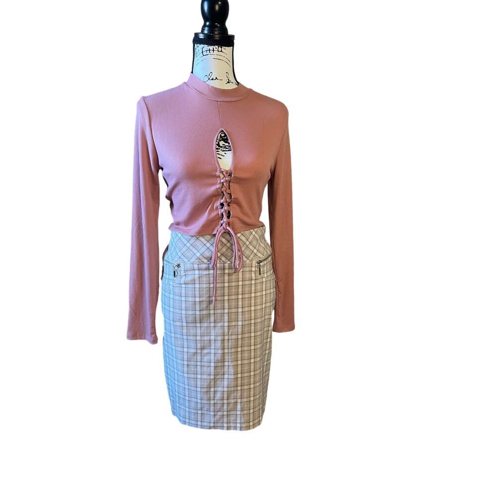 Joe B By Joe Benbasset Plaid Pencil Skirt Side Zip Pockets Stretchy Women Medium - Picture 2 of 12